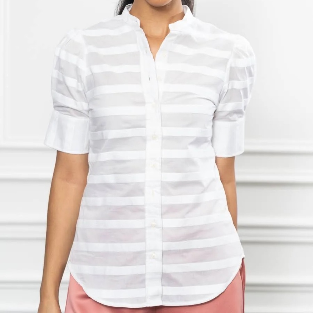 The Shirt by Rochelle Behrens White Striped Blouse -XS